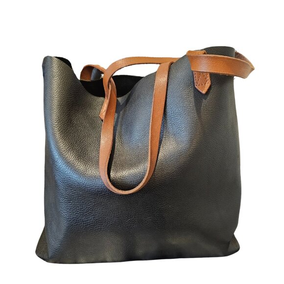 Madewell Navy Blue Large Leather Market Tote - EUC - Classic Shoulder Bag - Picture 1 of 8